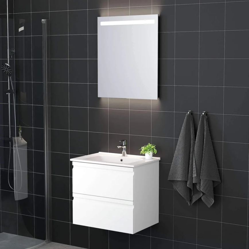 Vonios spintelė su praustuvu VIGO + LED sieninis veidrodis su apšvietimu LED/10W/230V IP44 baltos spalvos