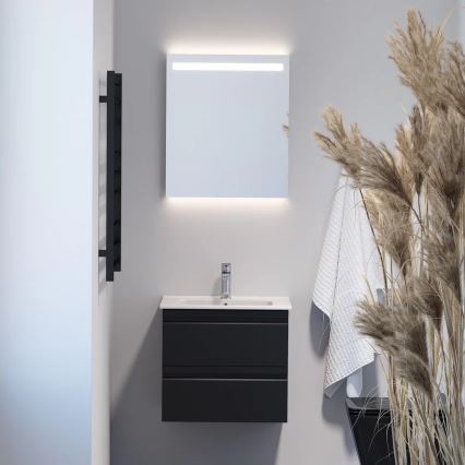 Vonios spintelė su praustuvu VIGO + sieninis LED veidrodis su apšvietimu LED/10W/230V IP44, juodos spalvos
