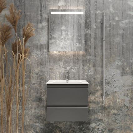 Vonios spintelė su praustuvu VIGO + LED sieninis veidrodis su apšvietimu LED/10W/230V IP44, pilka
