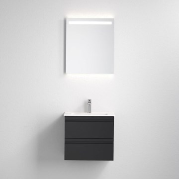 Vonios spintelė su praustuvu VIGO + sieninis LED veidrodis su apšvietimu LED/10W/230V IP44, juodos spalvos