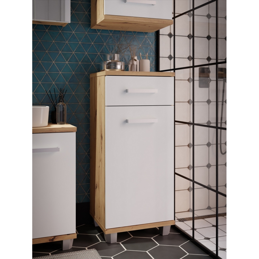 Vonios spintelė VENOM, balta/Artisan ąžuolas