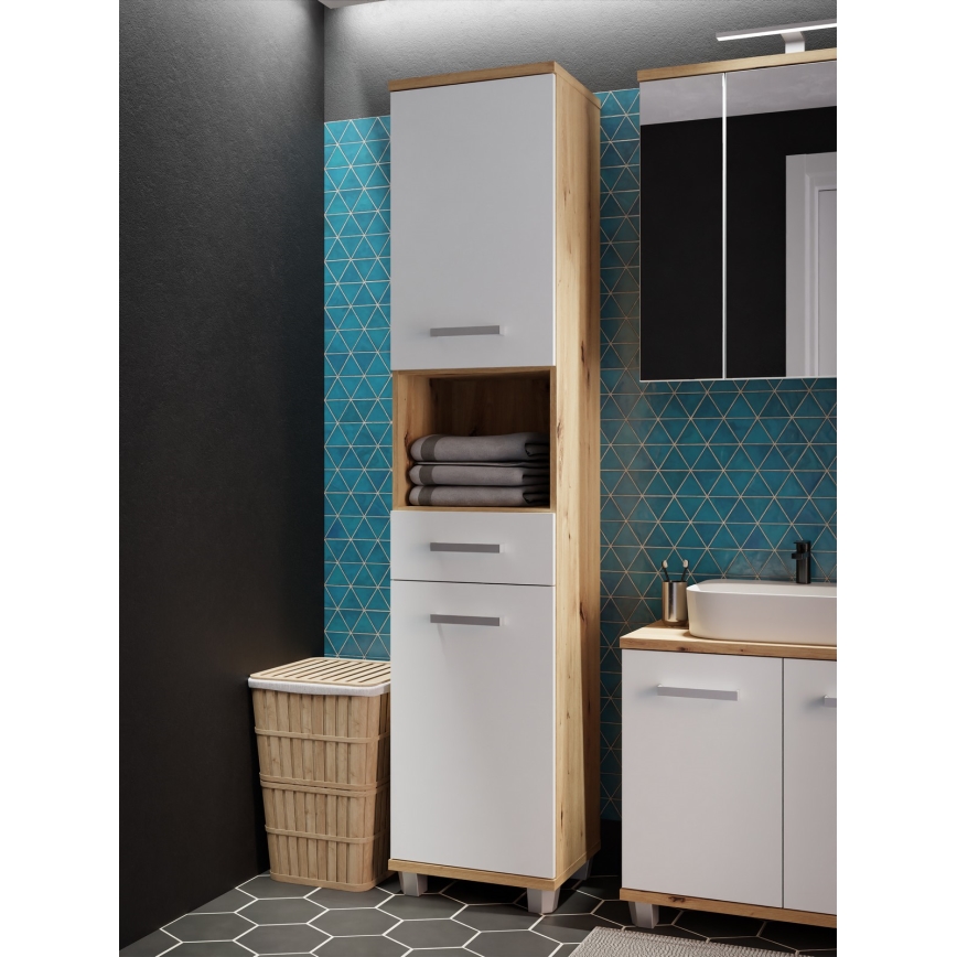 Vonios spintelė VENOM balta/ąžuolas Artisan