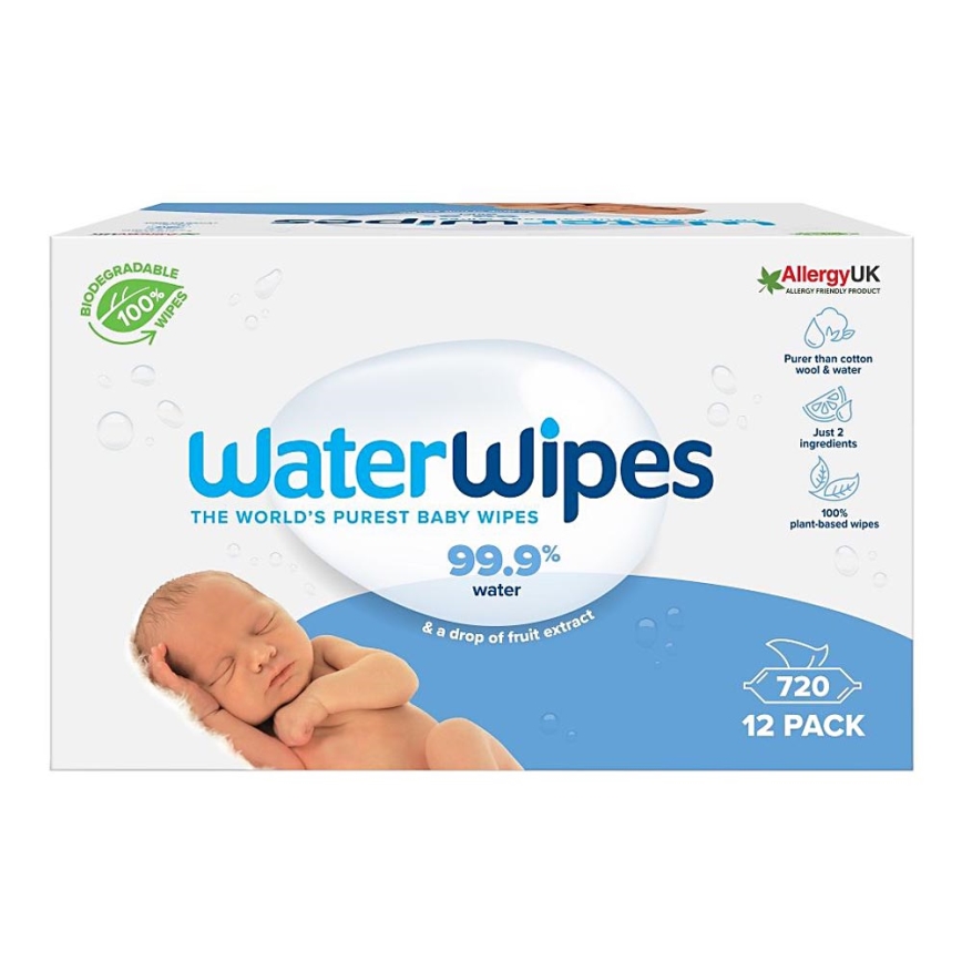 WaterWipes - RINKINYS 9x Drėgnos servetėlės ​​be plastiko 60 vnt (720 vnt)
