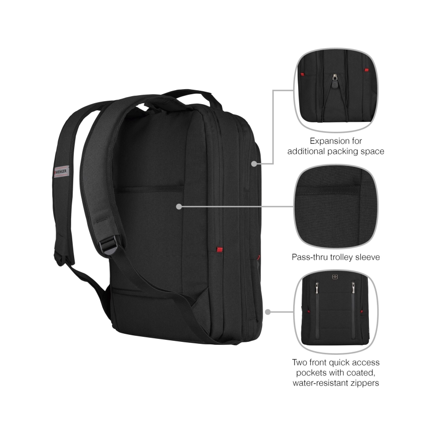 Wenger - Nešiojamojo kompiuterio kuprinė 16 l 16" su kišene planšetei 12" Miestas Traveler juoda