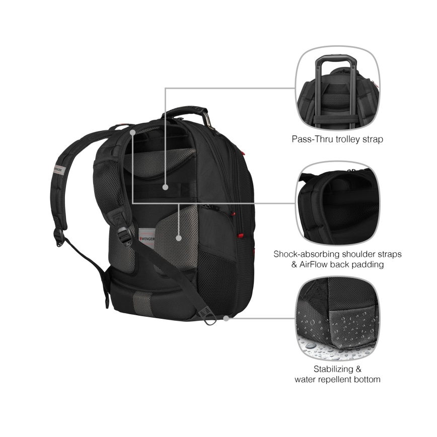 Wenger - Nešiojamojo kompiuterio kuprinė 25 l 16" su kišene planšetei 10" Pegasus Deluxe juoda