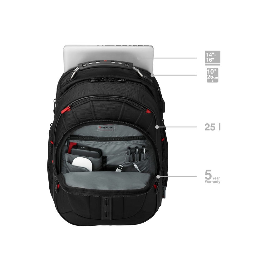 Wenger - Nešiojamojo kompiuterio kuprinė 25 l 16" su kišene planšetei 10" Pegasus Deluxe juoda