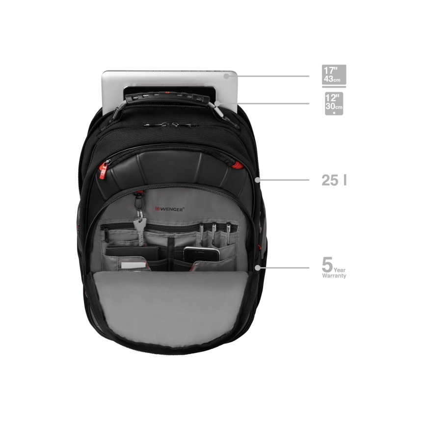 Wenger - Nešiojamojo kompiuterio kuprinė 25 l 17" su kišene planšetei 12" Pegasus juoda/pilka