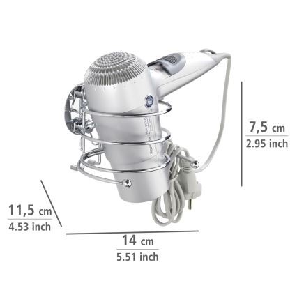 WENKO 18770100 - TURBO-LOC plaukų džiovintuvo laikiklis, apvalus, plieninis, 14 x 11,5 cm, blizgus chromas