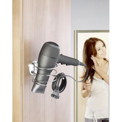 WENKO 18770100 - TURBO-LOC plaukų džiovintuvo laikiklis, apvalus, plieninis, 14 x 11,5 cm, blizgus chromas