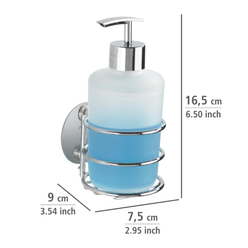 WENKO 18777100 - Skysto muilo dozatorius TURBO-LOC, apvalus plieninis, 7,5x16,5 cm, blizgus chromuotas/baltas