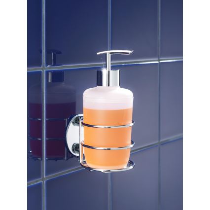 WENKO 18777100 - Skysto muilo dozatorius TURBO-LOC, apvalus plieninis, 7,5x16,5 cm, blizgus chromuotas/baltas