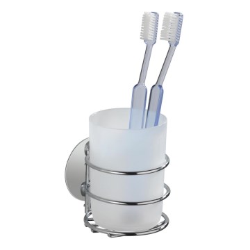WENKO 18779100-Dantų šepetėlių puodelis TURBO-LOC RUND STAHL 7,5x9 cm blizgus chromas/balta