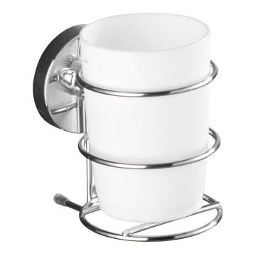 WENKO 20880100-Puodelis VACUUM-LOC MILAZZO 7,5x11,5 cm blizgus chromas/balta