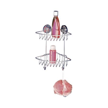 WENKO 20888100- Kampinė lentyna VACUUM-LOC, apvali plieninė, 22,5x29,5 cm, blizgus chromas