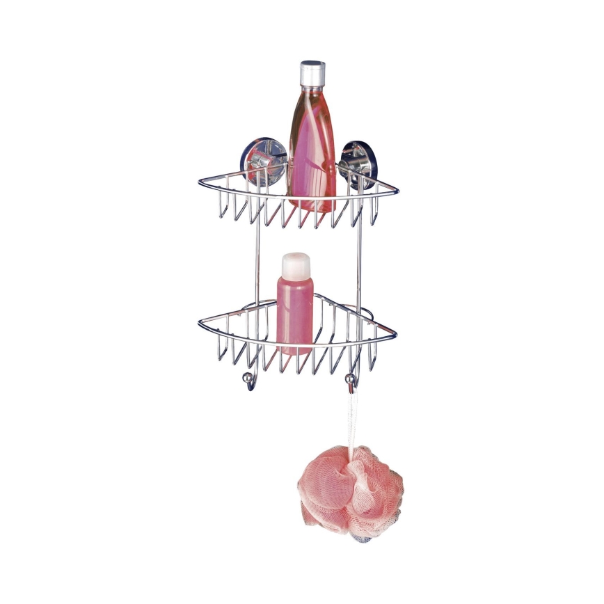 WENKO 20888100- Kampinė lentyna VACUUM-LOC, apvali plieninė, 22,5x29,5 cm, blizgus chromas