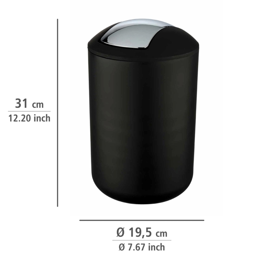 WENKO 21212100 - BRASIL šiukšliadėžė 19,5x31 cm juodos spalvos / blizgus chromas