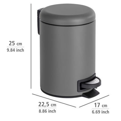WENKO 22148100 - Šiukšliadėžė LEMAN 17x25 cm pilka/juoda
