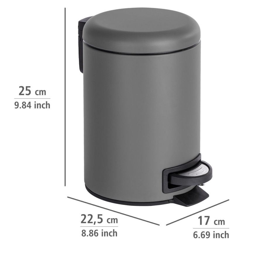 WENKO 22148100 - Šiukšliadėžė LEMAN 17x25 cm pilka/juoda
