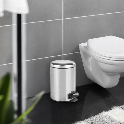 WENKO 22444100 - LEMAN šiukšlių krepšelis 17x25 cm, iš nerūdijančio plieno, sidabro/juodos spalvos