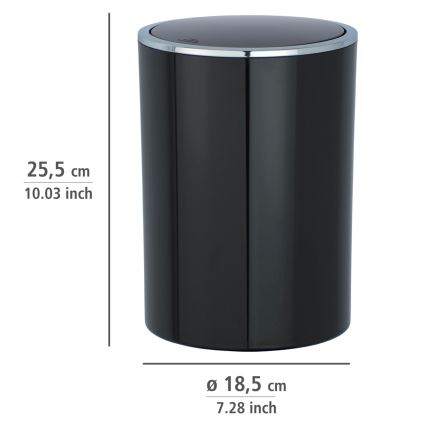 WENKO 22558100 - šiukšliadėžė INCA 18,5x25,5 cm juoda/blizgus chromas