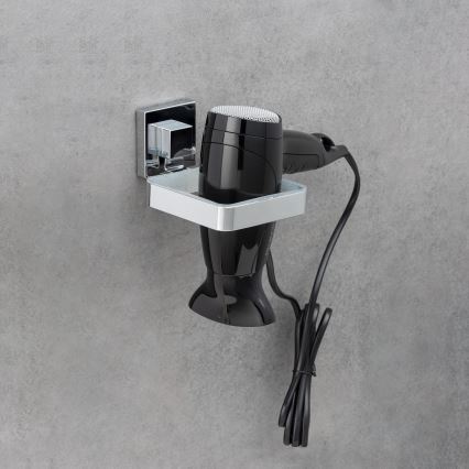 WENKO 22682100 - Plaukų džiovintuvo laikiklis VACUUM-LOC QUADRO ED 13,5x14 cm sidabrinis/chromuotas