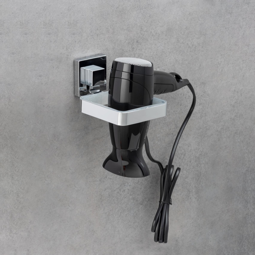 WENKO 22682100 - Plaukų džiovintuvo laikiklis VACUUM-LOC QUADRO ED 13,5x14 cm sidabrinis/chromuotas