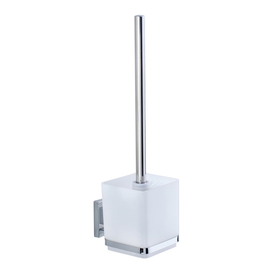 WENKO 22695100-WC tualeto šepetys VACUUM-LOC QUADRO ED 9,5x37 cm sidabrinis/blizgus chromas/skaidrus