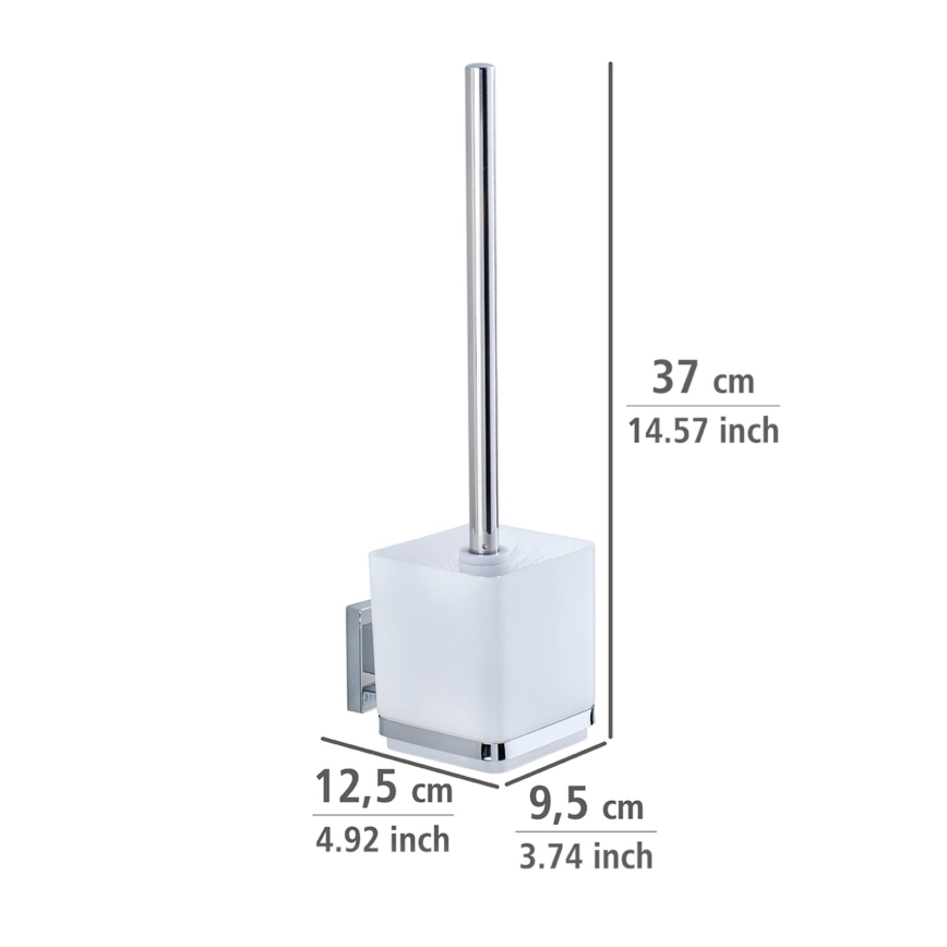 WENKO 22695100-WC tualeto šepetys VACUUM-LOC QUADRO ED 9,5x37 cm sidabrinis/blizgus chromas/skaidrus