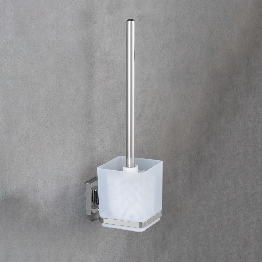 WENKO 22695100-WC tualeto šepetys VACUUM-LOC QUADRO ED 9,5x37 cm sidabrinis/blizgus chromas/skaidrus