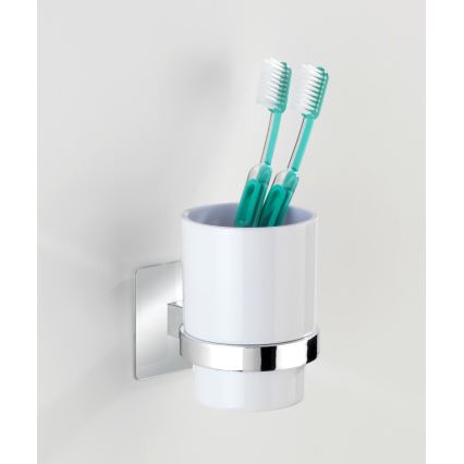 WENKO 23847800-Dantų šepetėlių indelis TURBO-LOC QUADRO ED. 7x9,5 cm blizgus chromas/balta