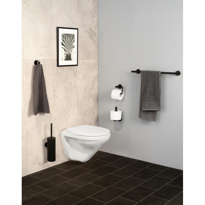 WENKO 24262100-Tualetinio popieriaus laikiklis BOSIO BLACK 8x18 cm, iš nerūdijančio plieno, sidabro spalvos