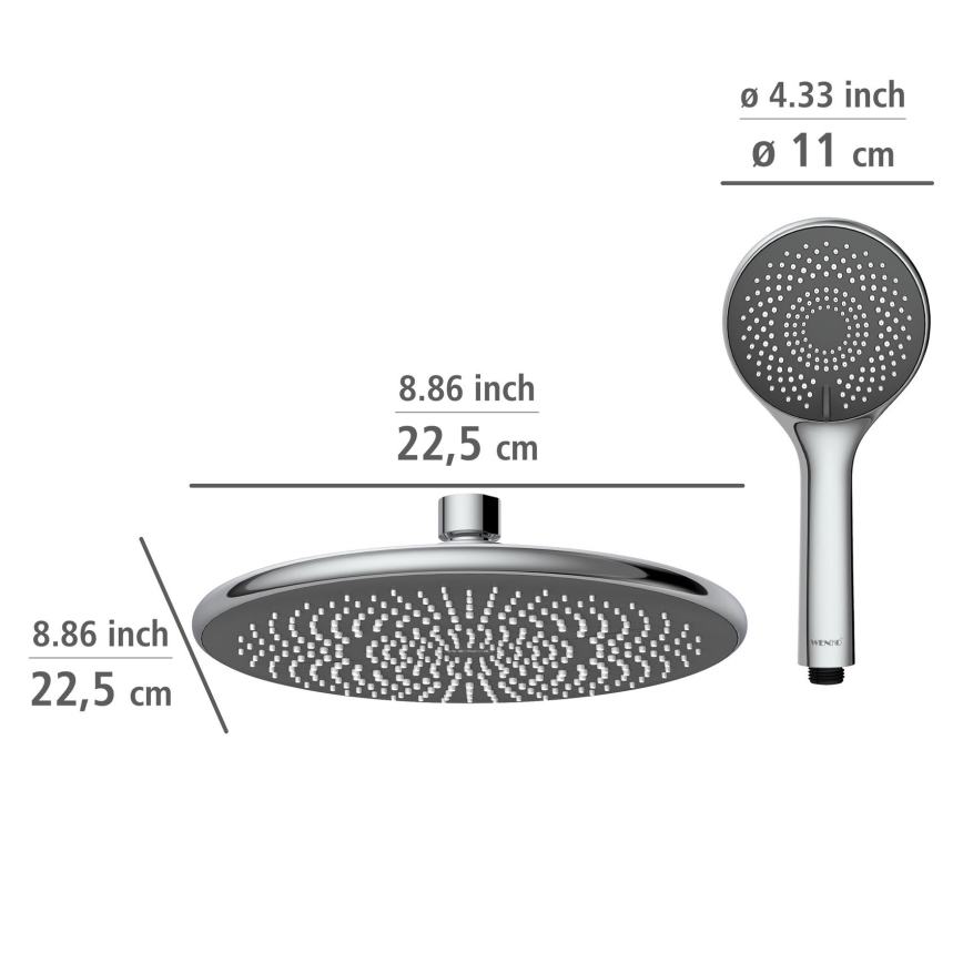 WENKO 25310100 - Dušo komplektas WATERSAVING SYSTEM nerūdijančio plieno/blizgus chromas
