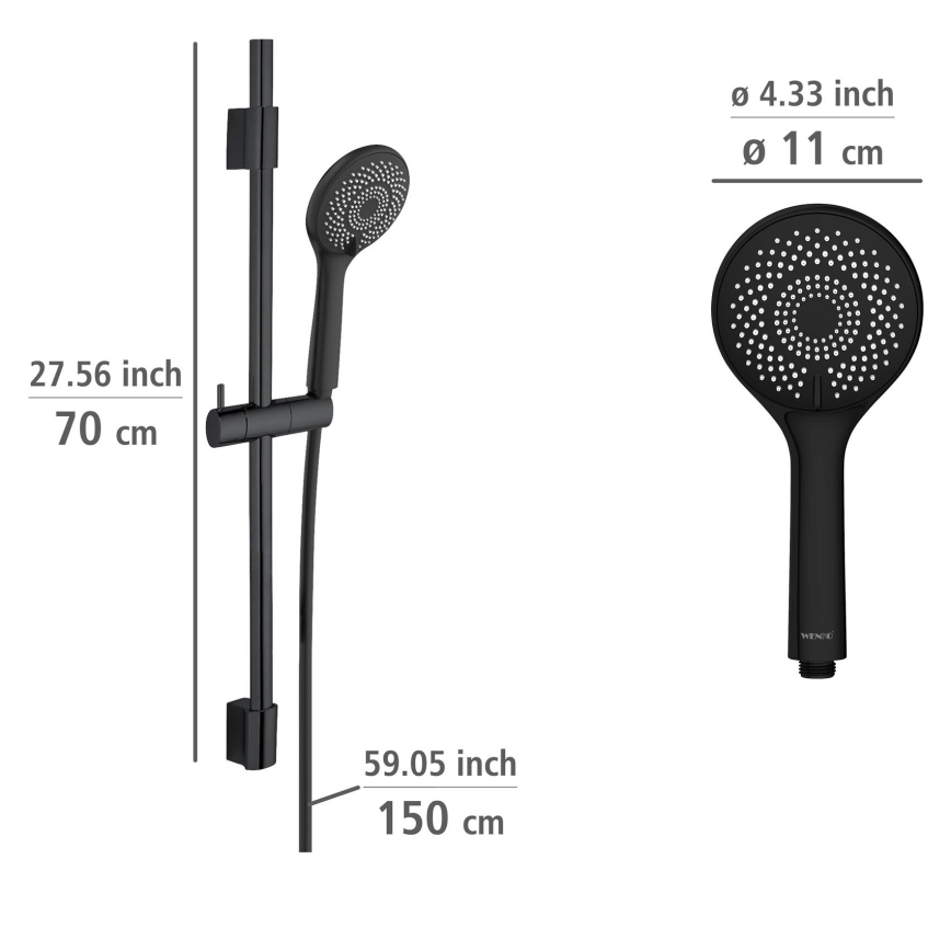 WENKO 25453100 - Dušo rinkinys WATERSAVING SYSTEM 70 cm, juodas