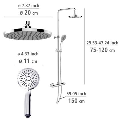 WENKO 25483100 - Dušo sistema WATERSAVING SYSTEM 120 cm blizgus chromas