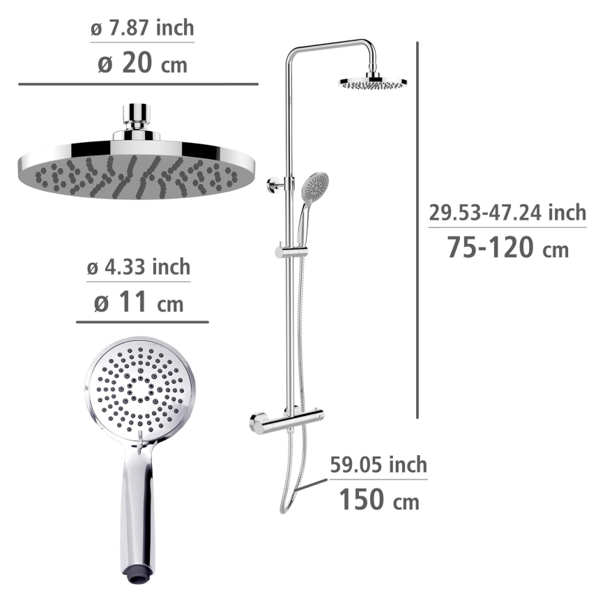 WENKO 25483100 - Dušo sistema WATERSAVING SYSTEM 120 cm blizgus chromas