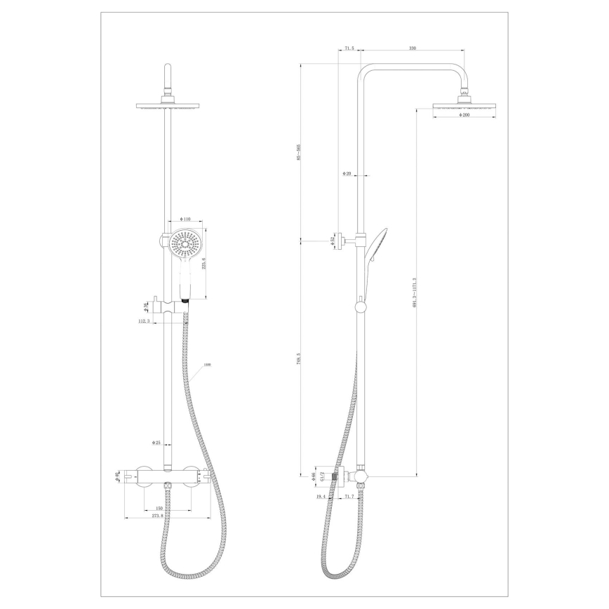 WENKO 25484100 - Dušo sistema su vandens taupymo funkcija, 12x120 cm, juoda