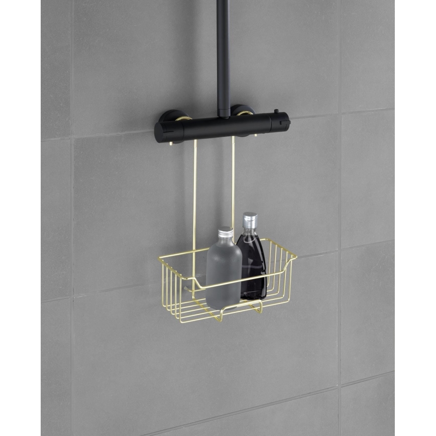 WENKO 25937100 - Dušo krepšelis MILO 25x36 cm, nerūdijančio plieno/auksinis/skaidrus