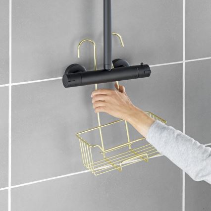 WENKO 25937100 - Dušo krepšelis MILO 25x36 cm, nerūdijančio plieno/auksinis/skaidrus