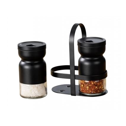 WENKO 55081100 - Prieskonių rinkinys BLACK OUTDOOR KITCHEN 12x14,5 cm skaidrus/juodas