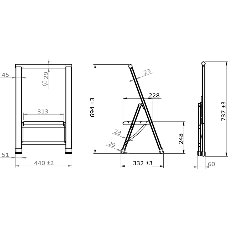 WENKO 601011100 - Kopėčios ALU-DESIGN 44x101 cm sidabrinės/juodos