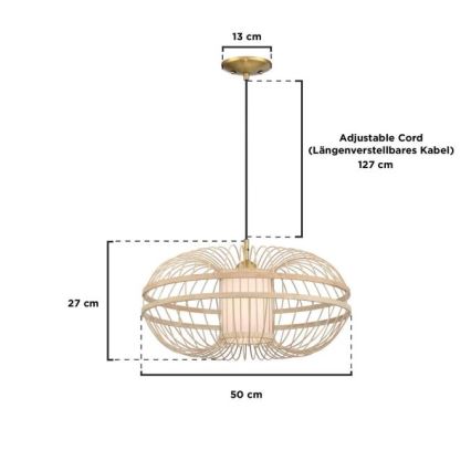 Westinghouse 61255 - Pakabinama liustra ant laido TULCEA 1xE27/60W/230V, skersmuo 50 cm, bambukas
