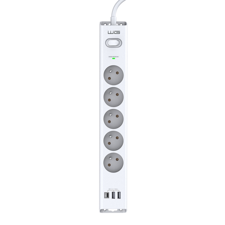 Winner Group - Apsauga nuo viršįtampių 5Z + 2xUSB-A + 1xUSB-C balta