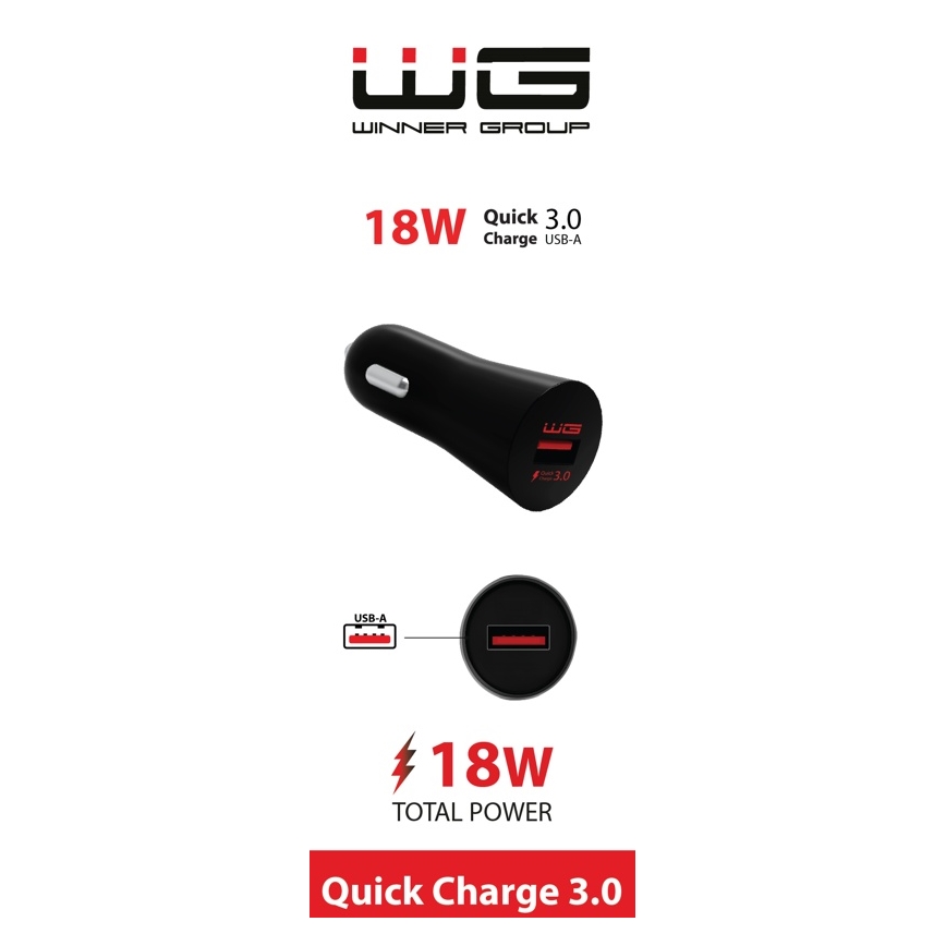 Winner Group - Automobilio įkroviklis 1xUSB-A Power Delivery 18W juoda