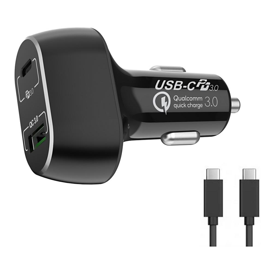 Winner Group - Automobilio įkroviklis 1xUSB-C + 1xUSB-A Power Delivery 63W + USB laidas USB-C / USB-C 1 m juoda