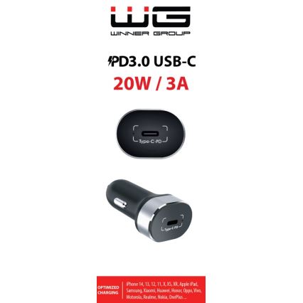 Winner Group - Automobilio įkroviklis 1xUSB-C Power Delivery 20W juoda