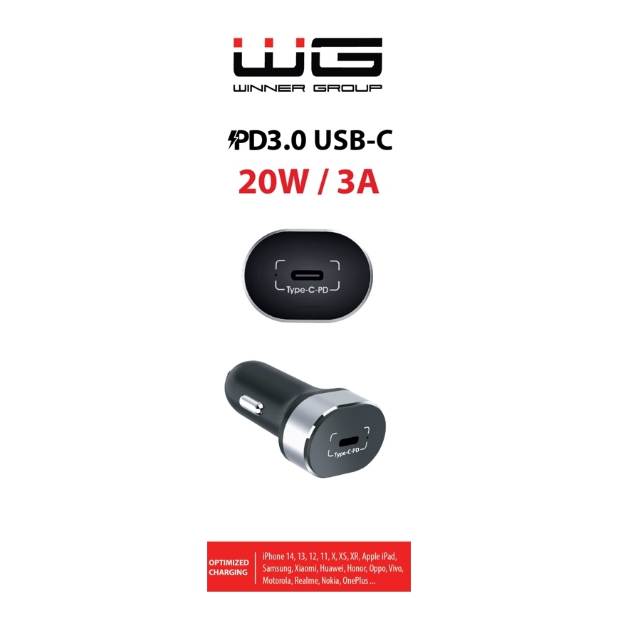 Winner Group - Automobilio įkroviklis 1xUSB-C Power Delivery 20W juoda
