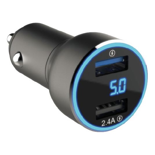 Winner Group - Automobilio įkroviklis su ekranas 2xUSB-A Power Delivery 30W juoda