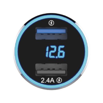 Winner Group - Automobilio įkroviklis su ekranas 2xUSB-A Power Delivery 30W juoda