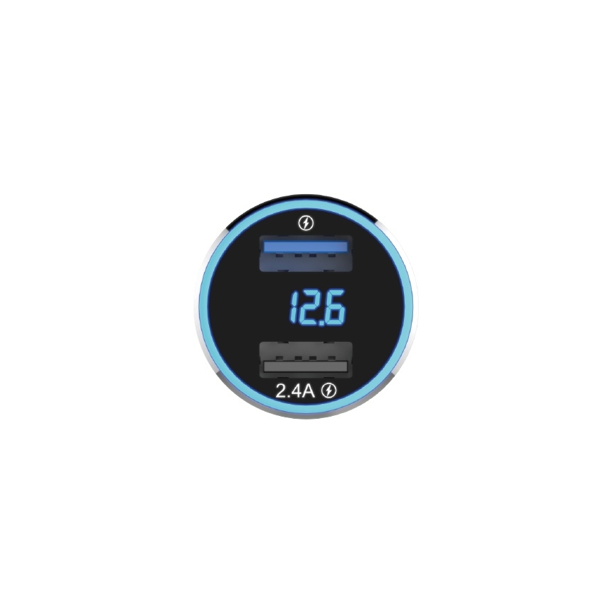 Winner Group - Automobilio įkroviklis su ekranas 2xUSB-A Power Delivery 30W juoda