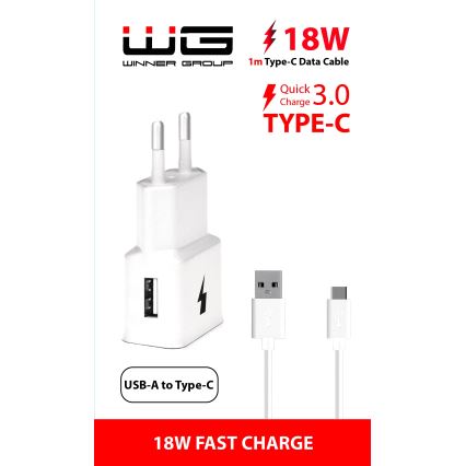 Winner Group- Greito įkrovimo adapteris 1xUSB-A PD 18W + USB laidas USB-C / USB-A 1m